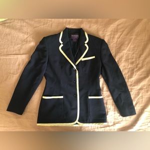 Ralph Lauren Collection Wool Navy Blazer with White Piping Size 4 Preppy